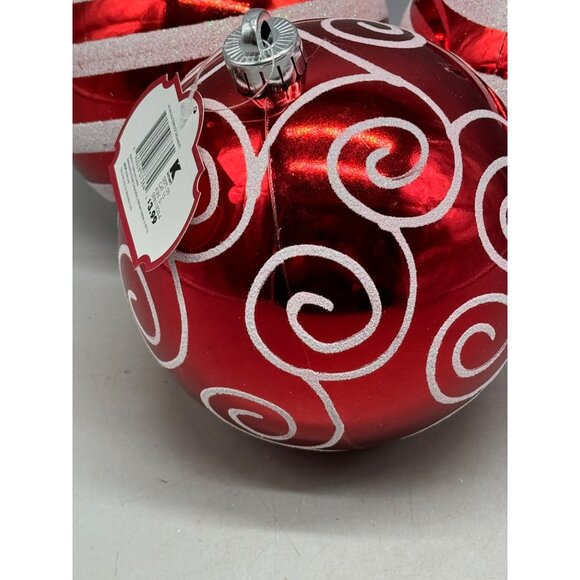 trim a home set of 3 bulbs ornaments red embellished strips swirls 5" READ NEW - Picture 2 of 6